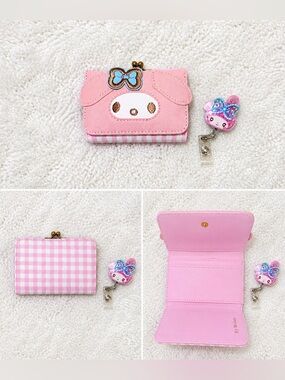 Sanrio My Melody Wallet Badge Reel Set Pink Gingham Kawaii